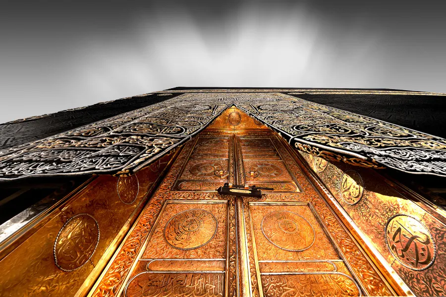 Low angle view of the Kaaba's golden door, Bab al-Kaaba