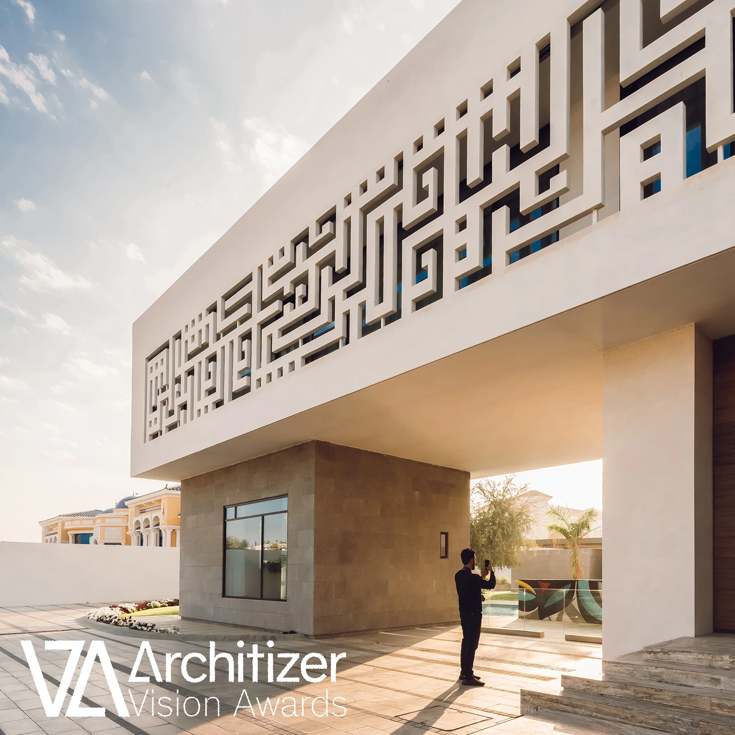 Award-winning architectural photograph of Diwani House, blending modern design with traditional Middle Eastern elements, winner of Architizer Vision Awards